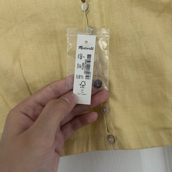 NWT Madewell Gwen Crop Vest Top Womens 2 Yellow Light Straw Linen Crop Top Shirt - Picture 3 of 6